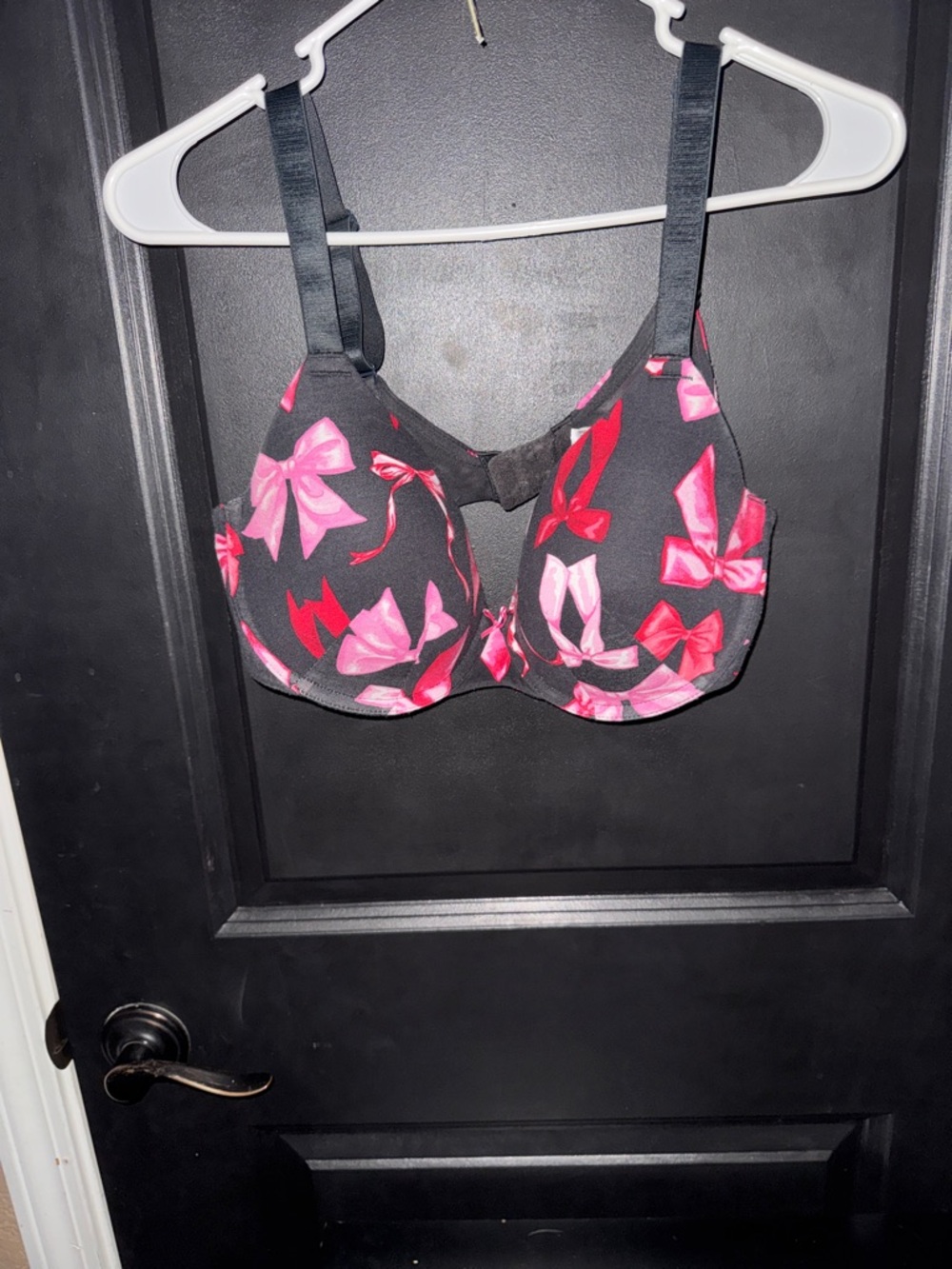 Cacique Black Underwire Bra with Pink & Red Bow Print
